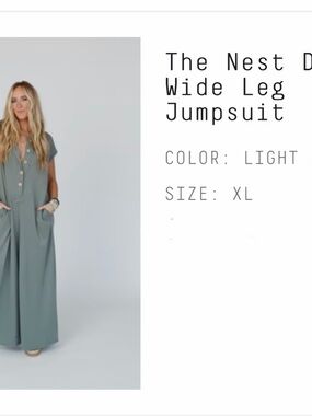 Three Bird Nest Wide-Leg Jumpsuit in Sage